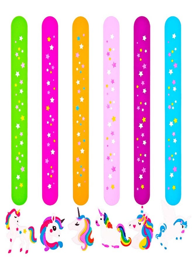 Tense 6 Pcs Colorful Star Slap Bracelets, Silicone Unicorn Wristband for Kids Boys & Girls Birthday Party Supplies Favors - Image 2